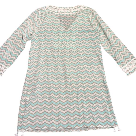 Vineyard Vines Women’s swim coverup aqua gray chevron embroidery tassel Size M - Picture 7 of 7